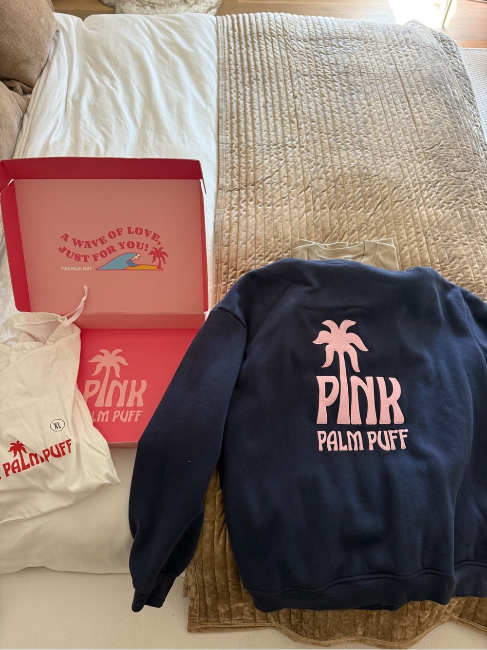 Pink Palm Puff Navy Logo Hoodie - Picture 6 of 7